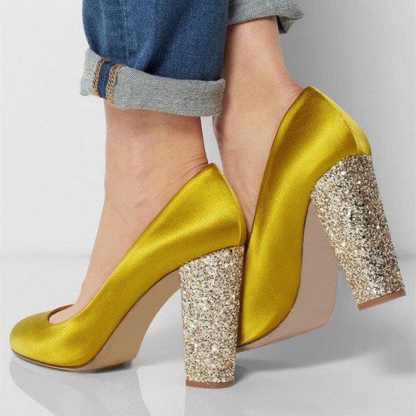 Gold Chunky Sparkly Heels for Night Out | Summer Footwear for Day to Night | Cherry On Top Blog