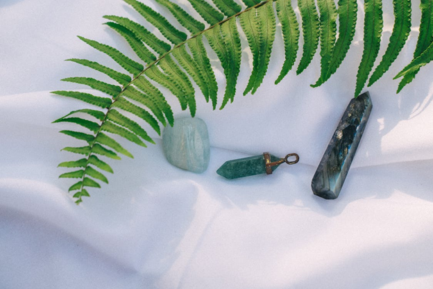 crystals and gemstones flatlay