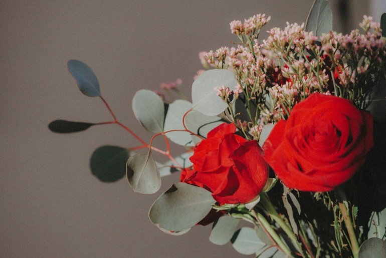 Vase of red roses for valentine's day