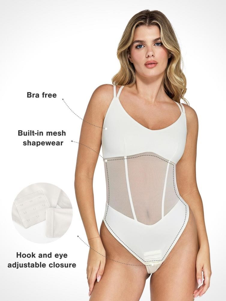 White mesh detail waist body suit