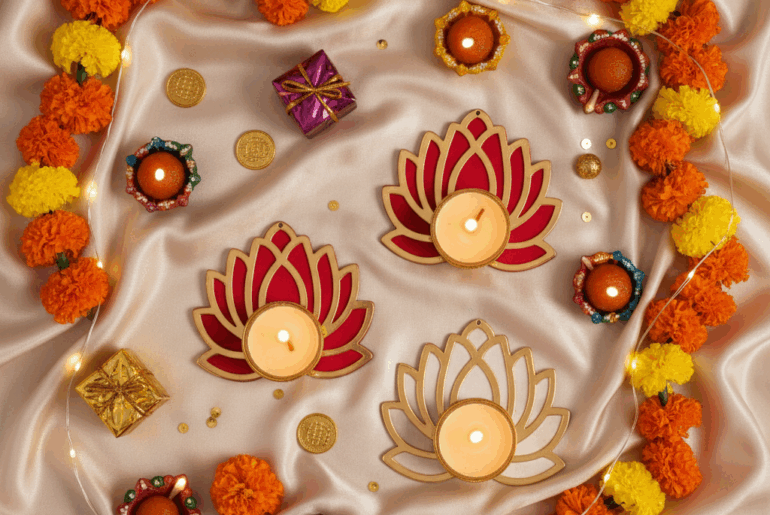 The Zappy Box Diwali Hamper Lotus Candle Holders