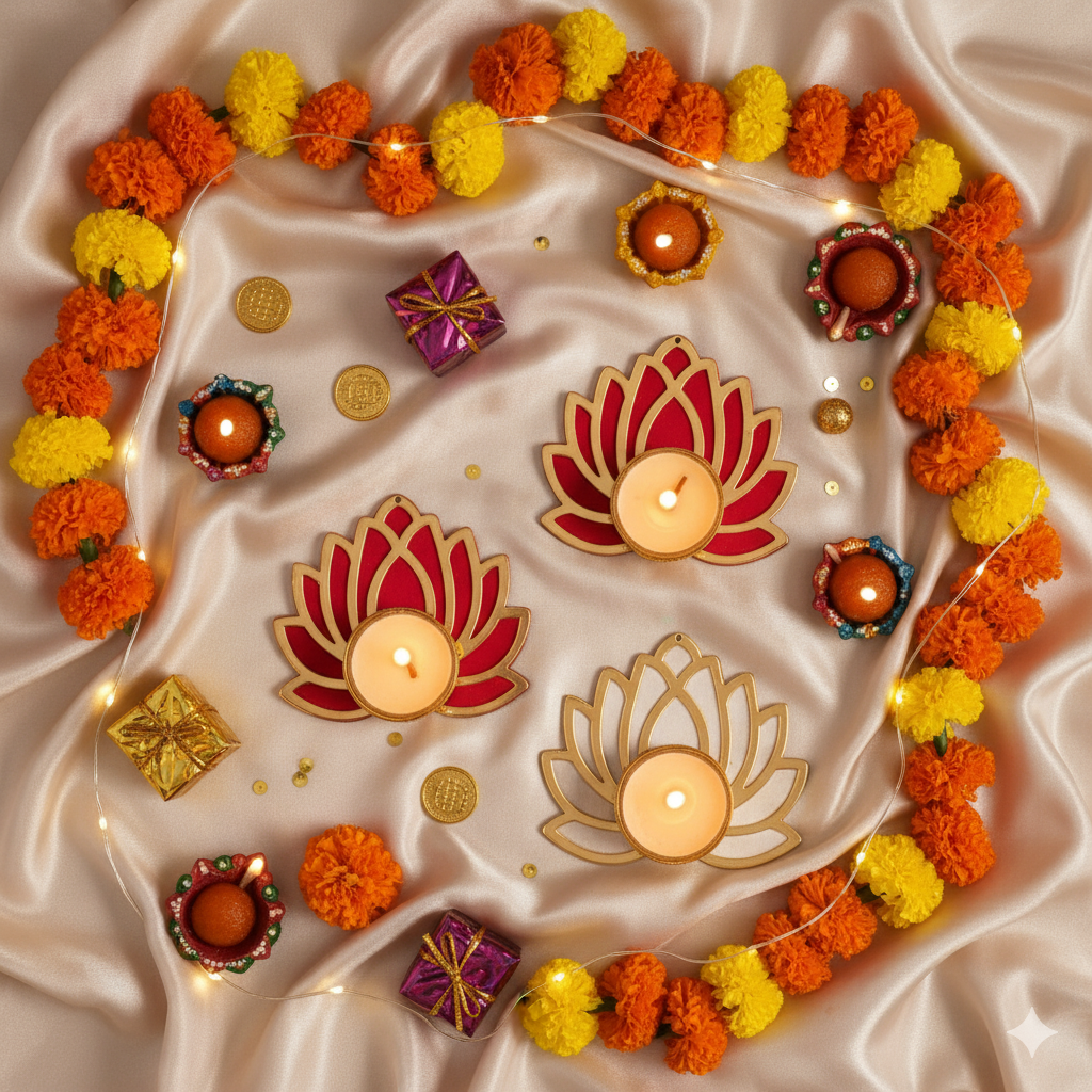 The Zappy Box Diwali Hamper Lotus Candle Holders