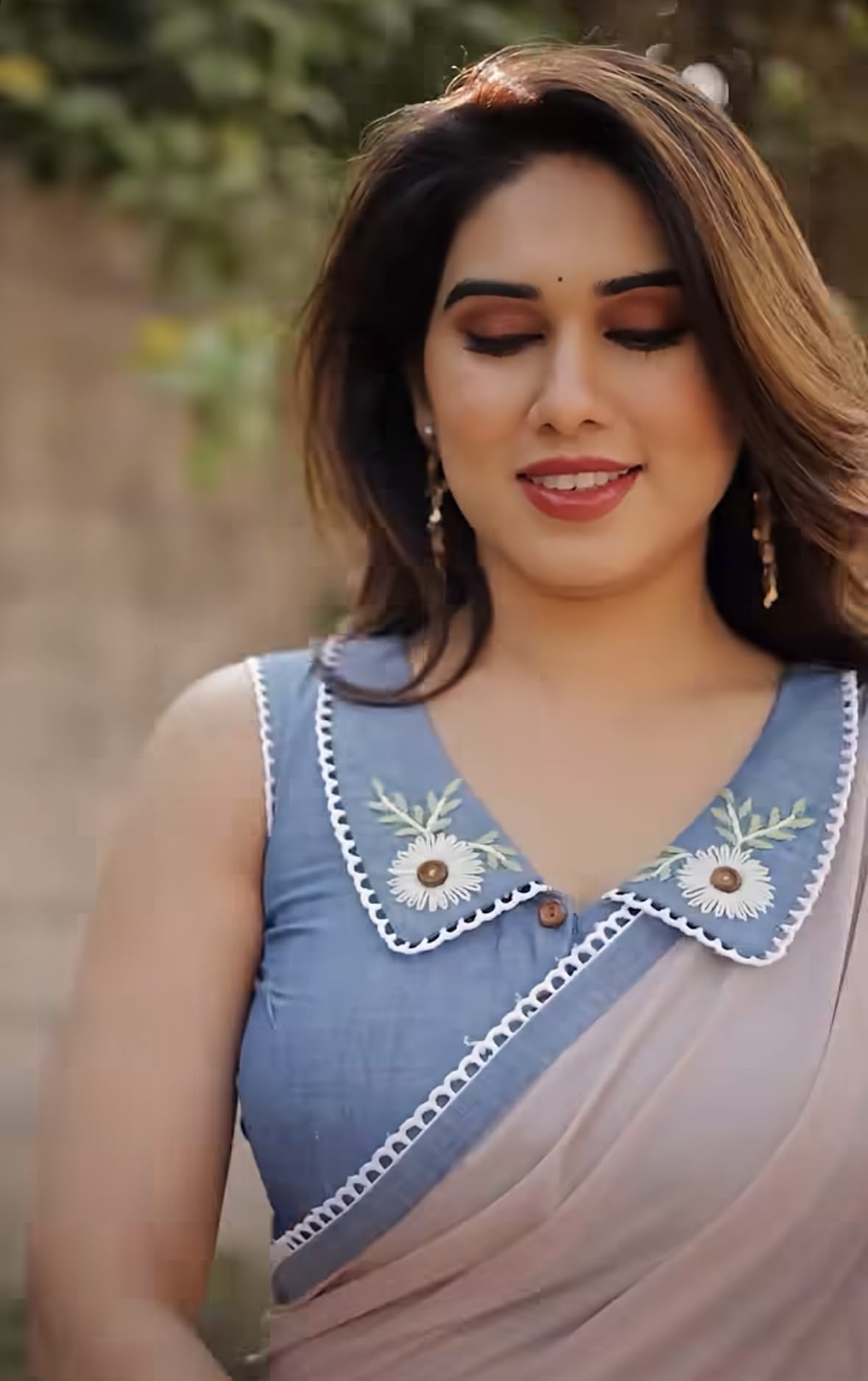 Powder Blue Embroidered Collar Blouse